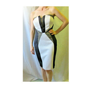 Vintage Holiday Party Dress Black White Lipsey London Designer Keegan US Sz 8